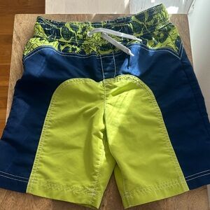 Lands' End Boys Navy and Lime Green Swim Trunks